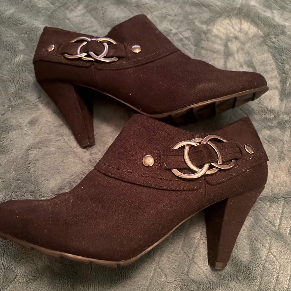 Xappeal Black Suede-Look Ankle Booties with Silver Chain Detail